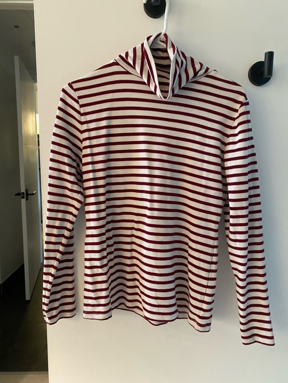 Ann Taylor Red and White Striped Long Sleeve Turtleneck Tee